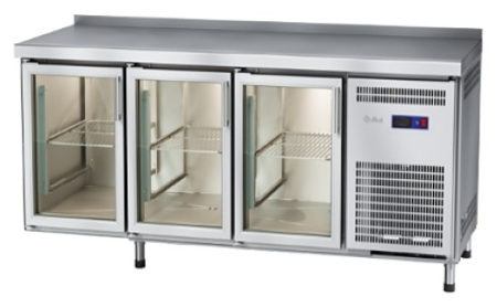 Стол холодильный Abat СХС-60-02 с бортом (дверь-стекло, дверь-стекло, дверь-стекло)