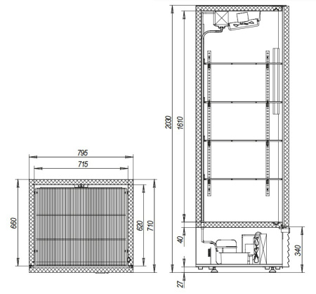 Холодильный шкаф Марихолодмаш Капри 0,7УМ нержавеющая сталь