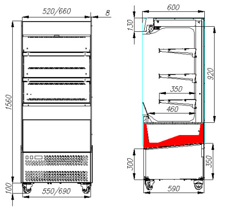 Холодильная пристенная витрина Carboma FC16-06 VM 0,6-2 Inox