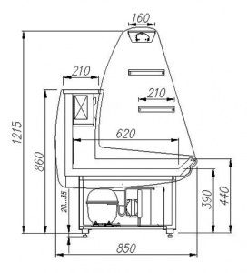 Кондитерская витрина ПОЛЮС ЭКО ВХСд‑1.5 SCANIA (K85 SM 1.5‑1) (шоколад/слоновая кость)